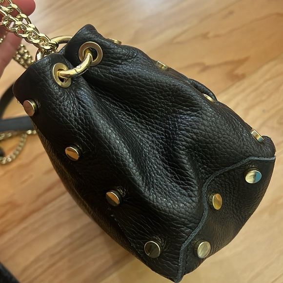 Valentina Fiore Black Woven Leather Gold Studded Handbag Gold Chain Strap bag - Picture 13 of 16